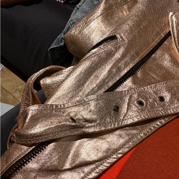 Zara rose gold leather moto jacket biker jacket let pink - Picture 5 of 6
